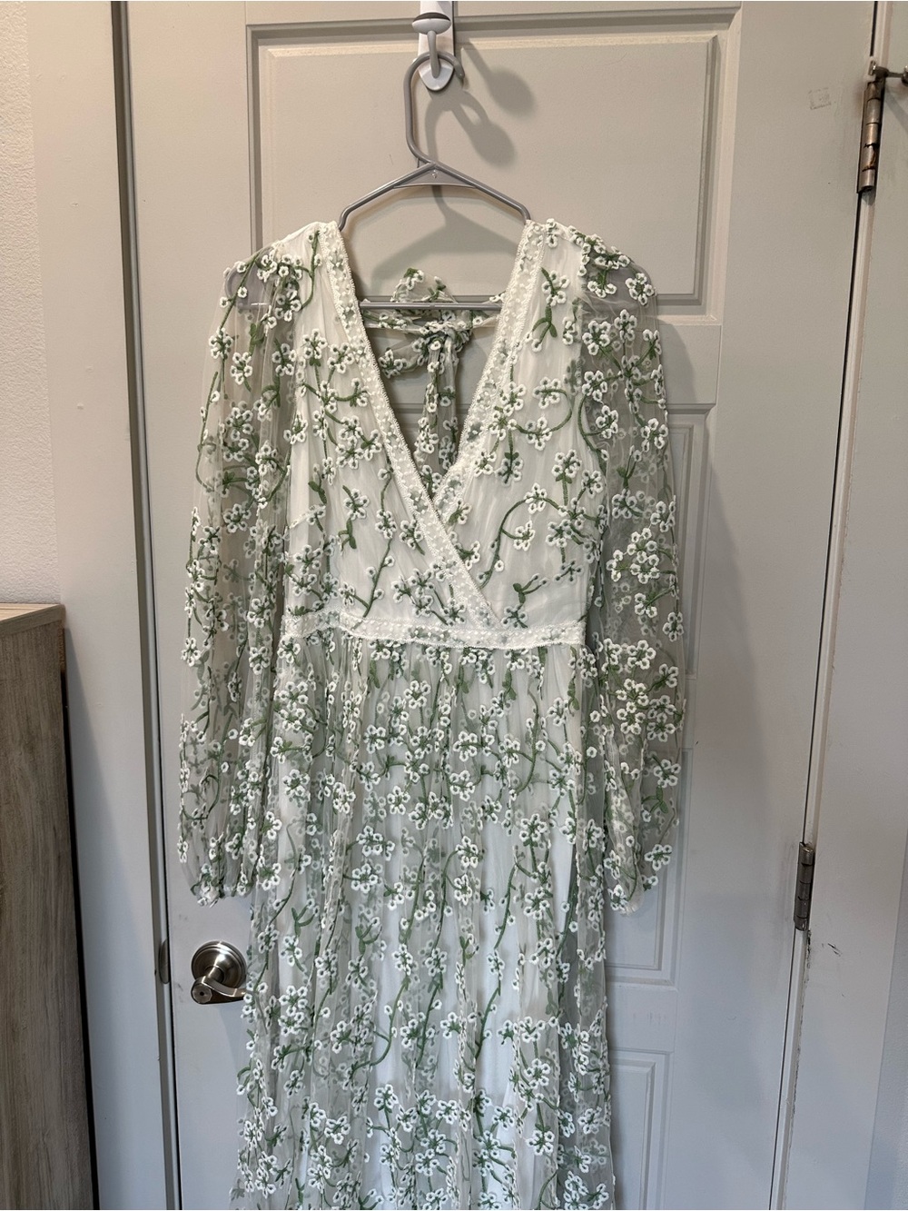 White Floral Embroidered V-Neck Maxi Dress